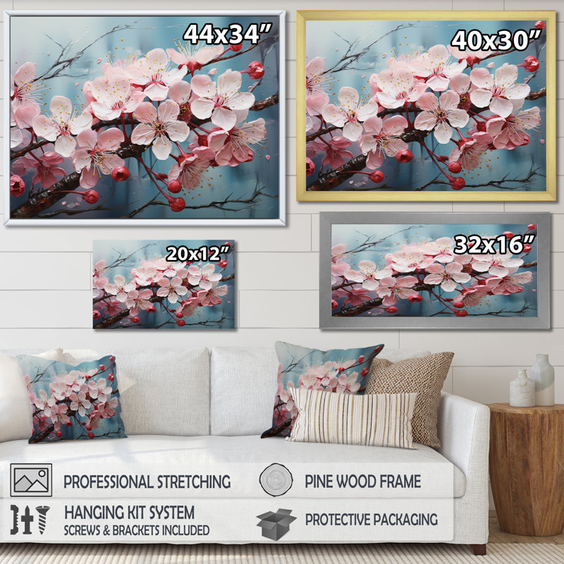 Fleur de pommier Impasto II - impression, H 16 po x l 32 po x P 1 po, Encadrement doré