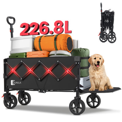 Collapsible Wagon Cart Foldable with Extended Tailgate 226.8L Extra-Long Folding Utility Heavy Duty Lightweight Wagon with Wheel, Brakes, 2 Cup Holder -  Sekey, FW132-US