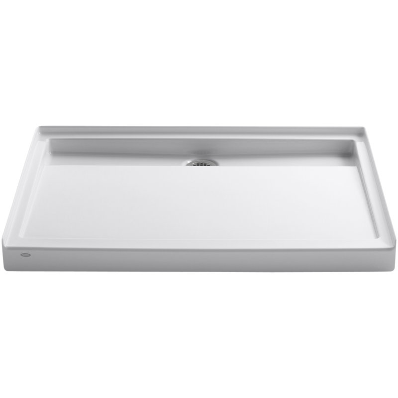Groove 48" x 36" Single Threshold Rear Center Drain Shower Base, White, 48" W x 36" D
