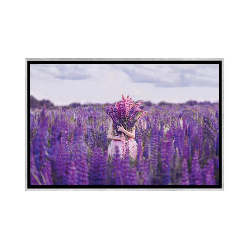 "Lupin Field" par Hobopeeba-impression, H 18 po x l 26 po x P 1,5 po, Pas de tapis, Toile avec cadre argenté