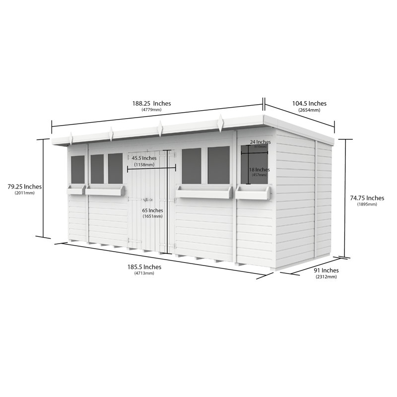 16ft x 8ft Pent Summer Shed