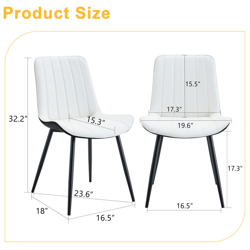 Chaise de salle à manger à coussins de siège allongés (4) - Blanc et noir, structure de pieds en métal pour un soutien robuste en cuir synthétique