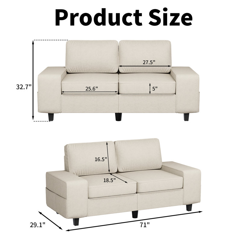 Canapé rembourré avec rangement, Beige, H 34,2 po x l 29 po x P 70,9 po
