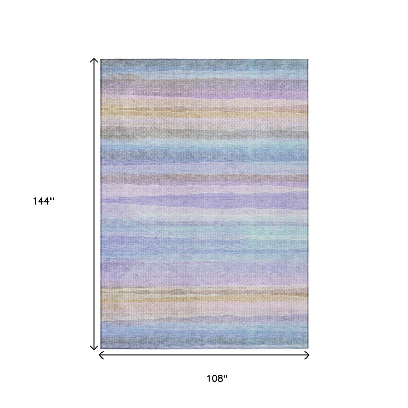 Tapis lavable rayé bleu ciel et beige 9 pi x 12 pi lavande