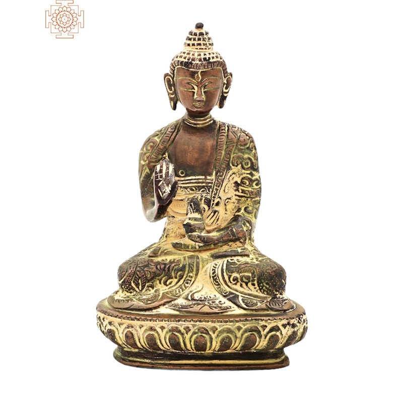 Petit Bouddha de Gautam prêchant son dharma avec une robe sculptée, Brun