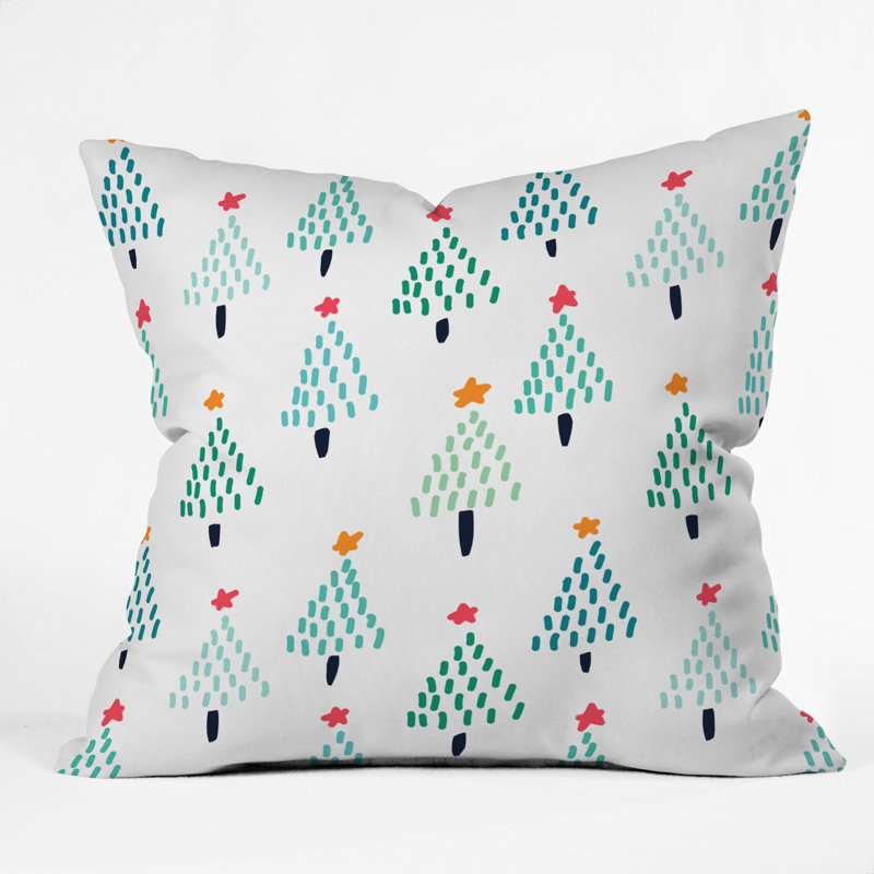 Housse et insert de coussin carré Dotty Christmas Trees, 16 po x 16 po, Blanc / Vert
