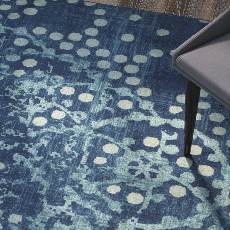 Tapis abstrait bleu Thursa, Tapis de couloir 2 pi 2 po x 8 pi
