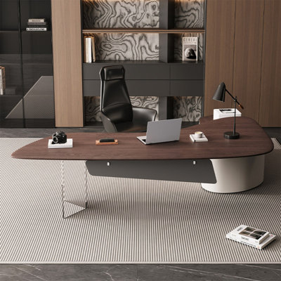 78.74"Italian minimalist brown solid wood executive desk
