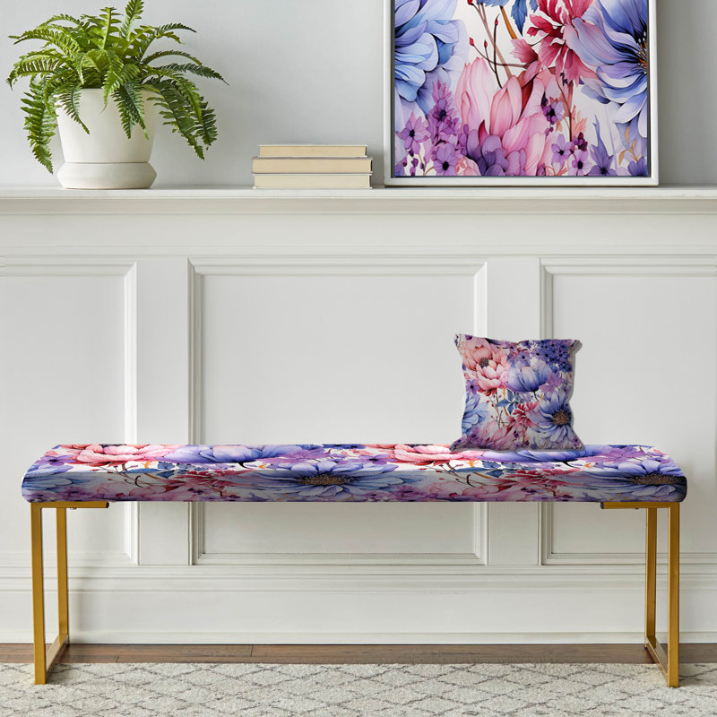 Motif floral aquarelle rose et mauve - Banc floral rembourré doré, Ethereal Floral Delight Victorian Pattern III