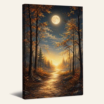 Toile dorée d'automne à travers les arbres sous Halloween, art mural sur toile