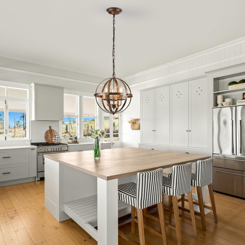 Arley 3 - Light Dimmable Farmhouse Unique Design Adjustable Caged Chandelier Pendant Lights, Bronze