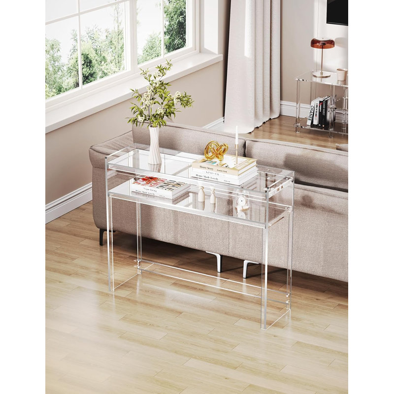 Modern Acrylic Console Table With Double Storage Shelves, Entryway Table For Living Room, Hallway, Or Behind Sofa