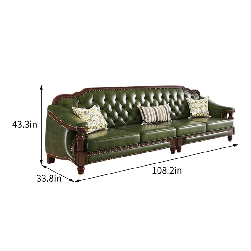 Canapé en cuir européen, H 43,3 po x l 108,2 po x P 33,8 po