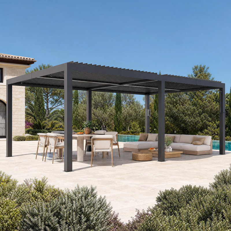 Pergola à persiennes 12 'x 20' avec double couche réglable, système de gouttière intégrée et prise de recharge USB Aurora
