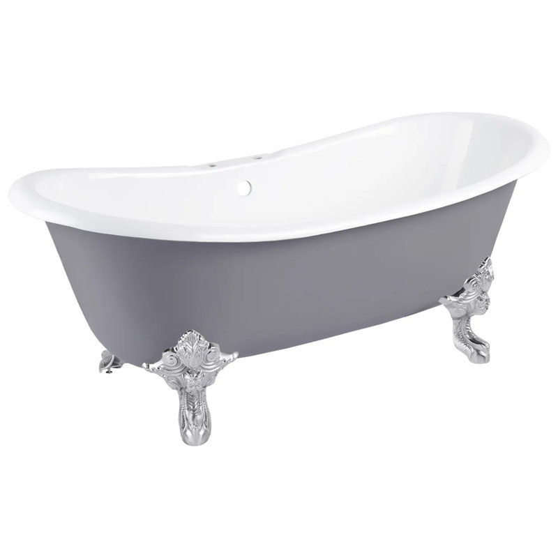 72" Lena Cast Iron Clawfoot Soaking Tub, Chrome