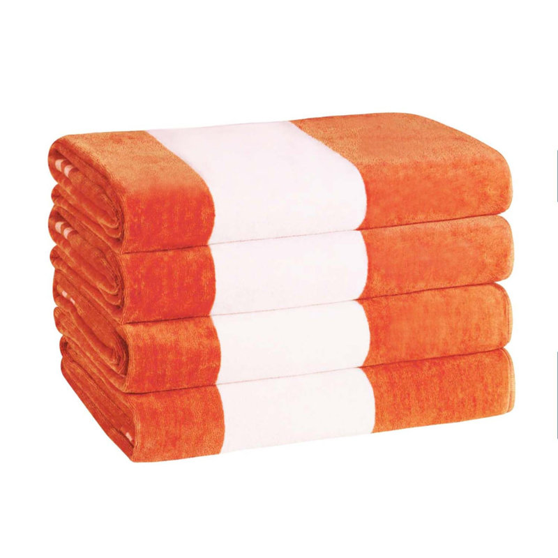 Serviettes de plage surdimensionnées en coton à rayures Calheta, Orange, 4