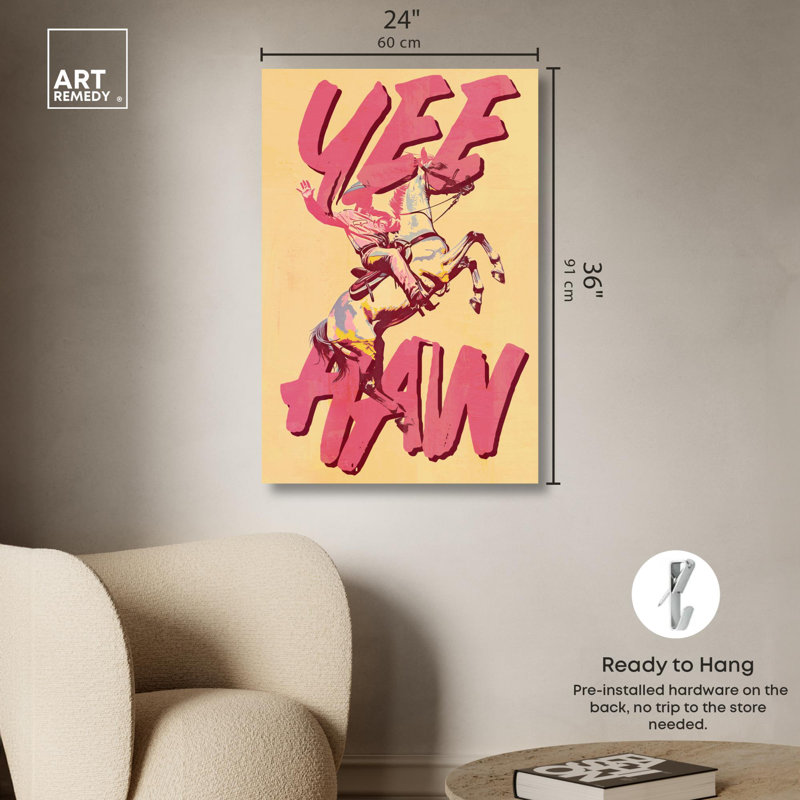 Impression sur toile Yeehaw Cowboy par Art Remedy, H 36 po x l 24 po, Toile tendue