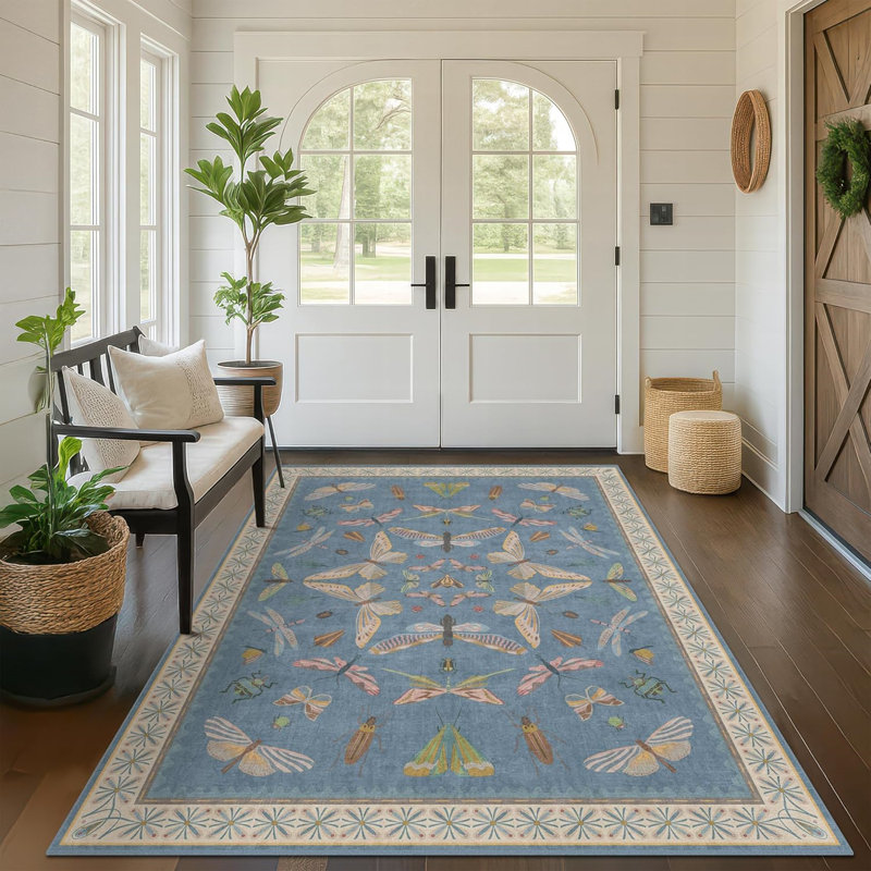 Tapis de salle de jeux lavable pour enfants, ultra doux, antidérapant, résistant aux taches, 5 pi x 7 pi, bleu