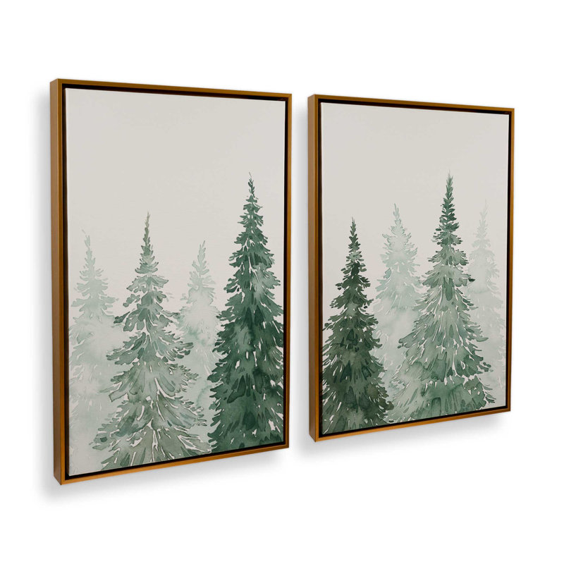 Whispering Spruce Shadows, ensemble de 2, H 31 po x l 42 po, Cadre flottant or poli