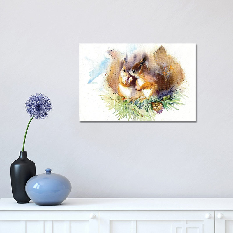 Squirrels by Marina Ignatova - Wrapped Canvas Painting, 20.32cm H x 30.48cm W x 1.91cm D