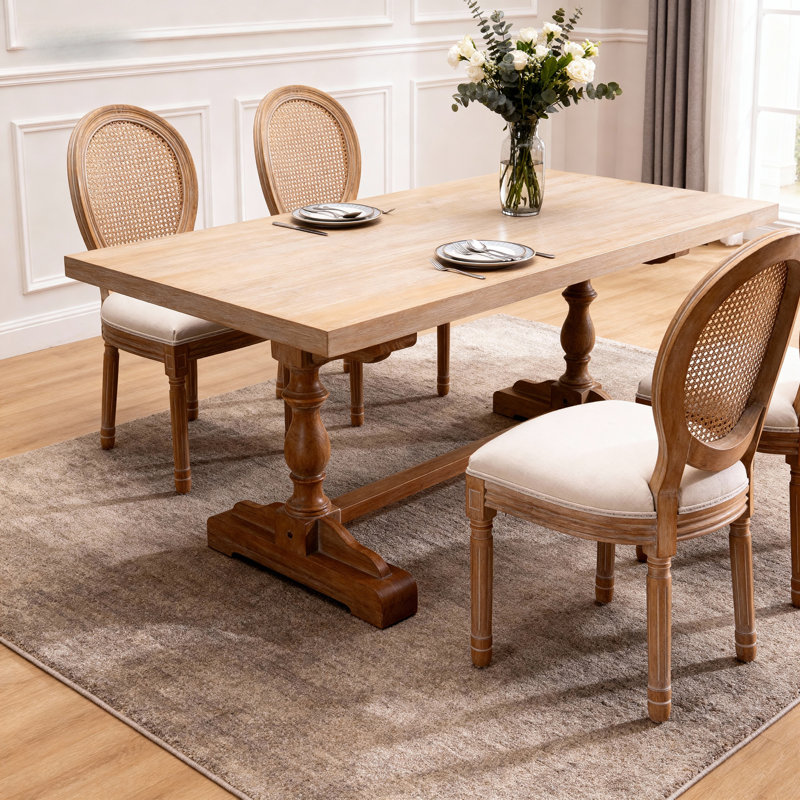 Ensemble de 2 chaises de salle à manger rembourrées French Country, dossier rond, beige