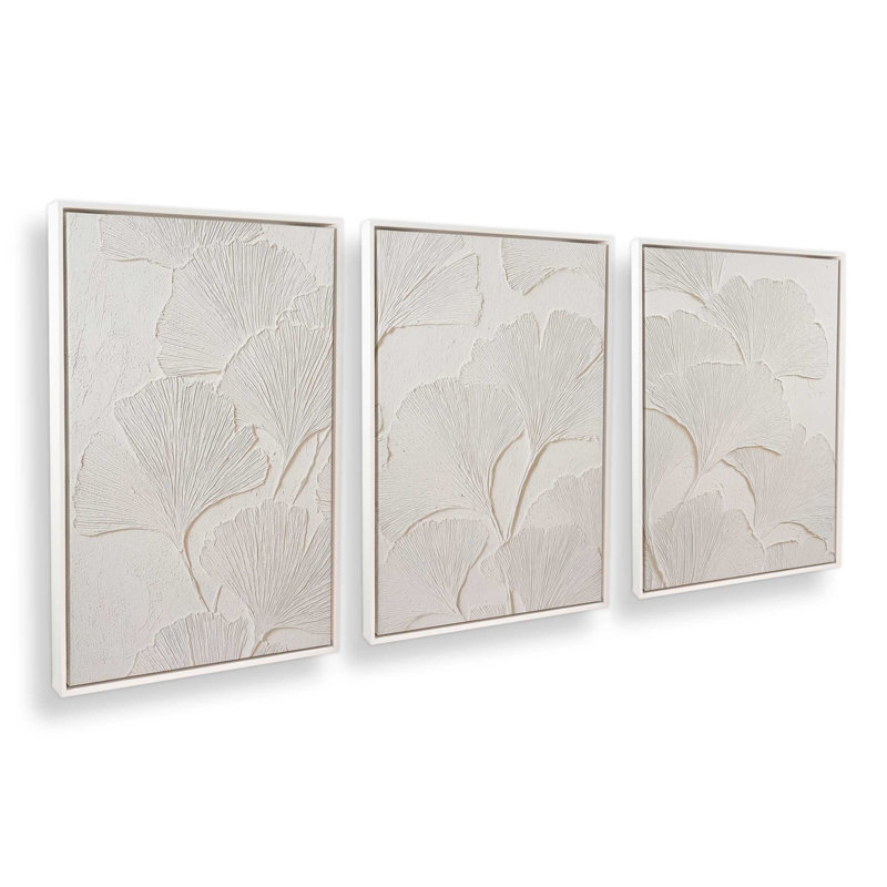 Ensemble de 3 impressions Ginkgo Whispers, Cadre flottant blanc opaque, 36 po x 24 po