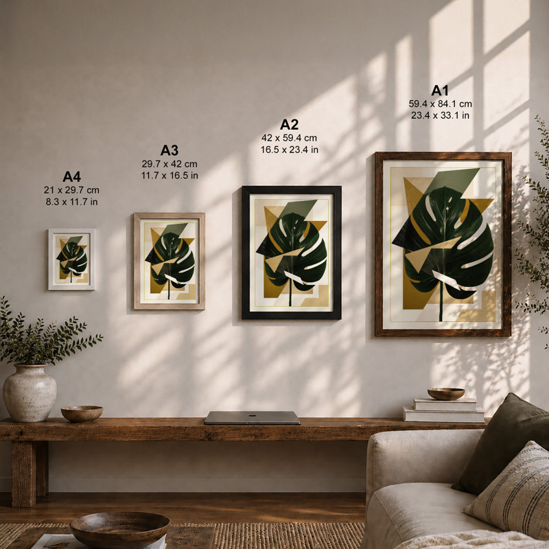 Monstera Geometry Botanical - Print, Walnut, A1 - 84.1 x 59.4 cm