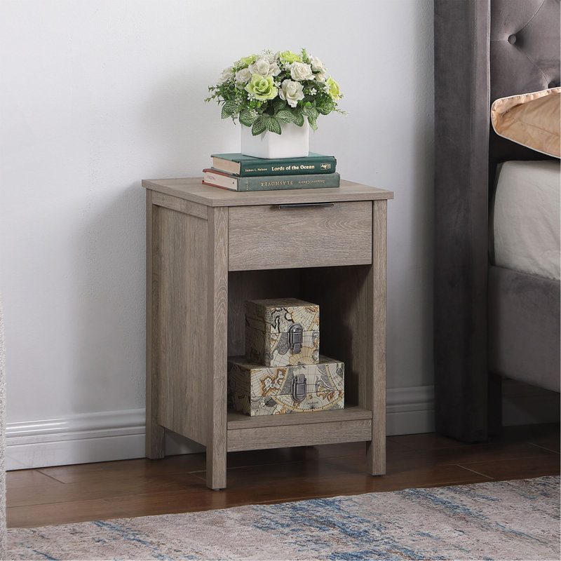 Table de chevet avec tiroir, table de bout avec tiroir de rangement et tablette, Gris
