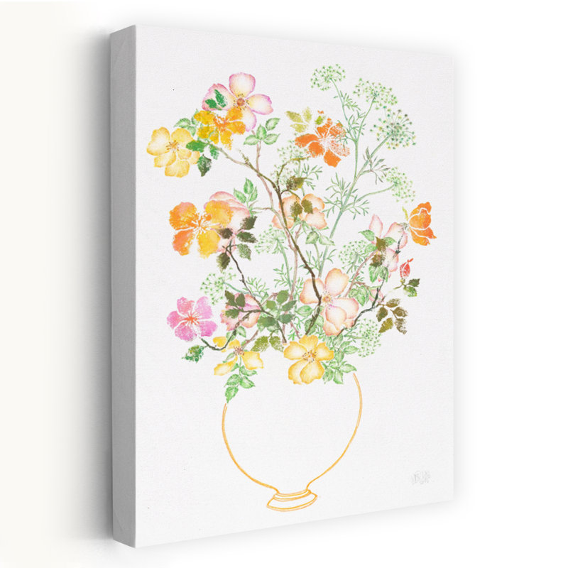 Art contemporain contemporain coloré délicat avec fleur rose délicate, H 48 po x l 32 po