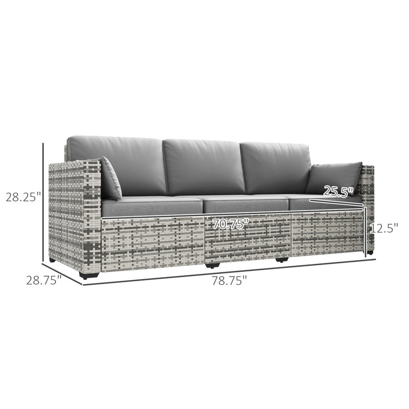 Patio Seat: 3 Gray Pe With Cushions And Steel Base Outdoor Couch In , Support For & Backyard