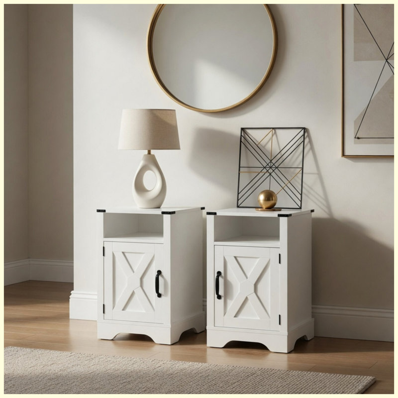 Ensemble de 2 tables de chevet blanches de 16 po avec station de charge et rangement, tables de chevet pour la chambre à coucher