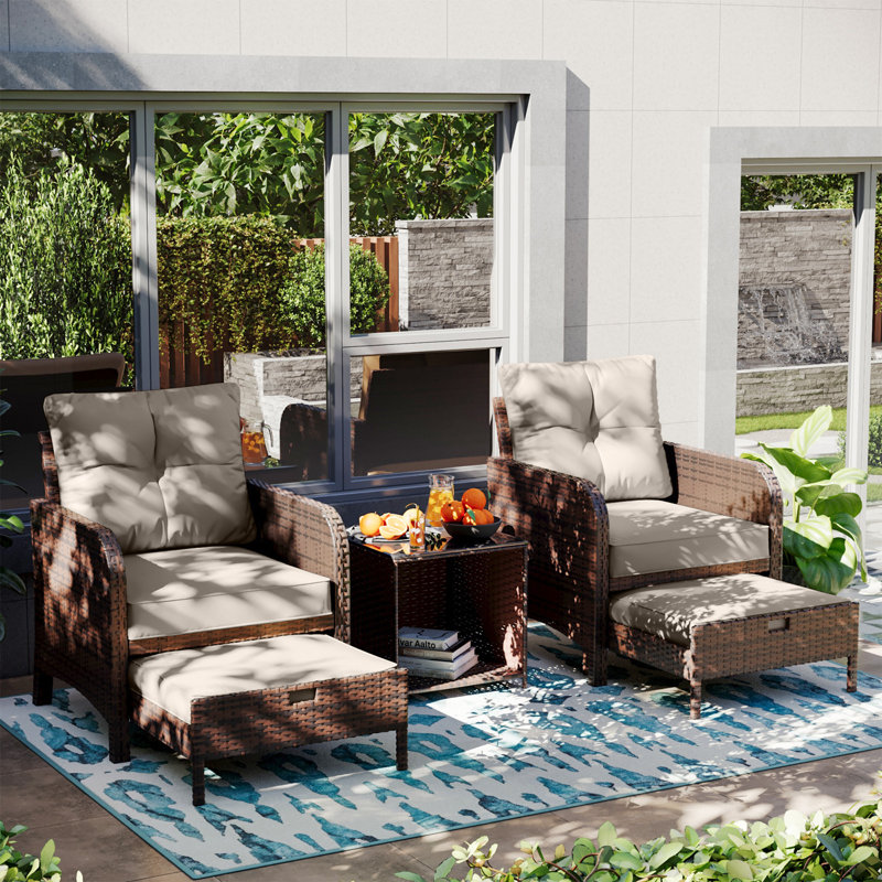 5 Pieces Outdoor Patio Chairs Set,PE Wicker Conversation Furniture with Cushions,Coffee Table,Beige, Beige
