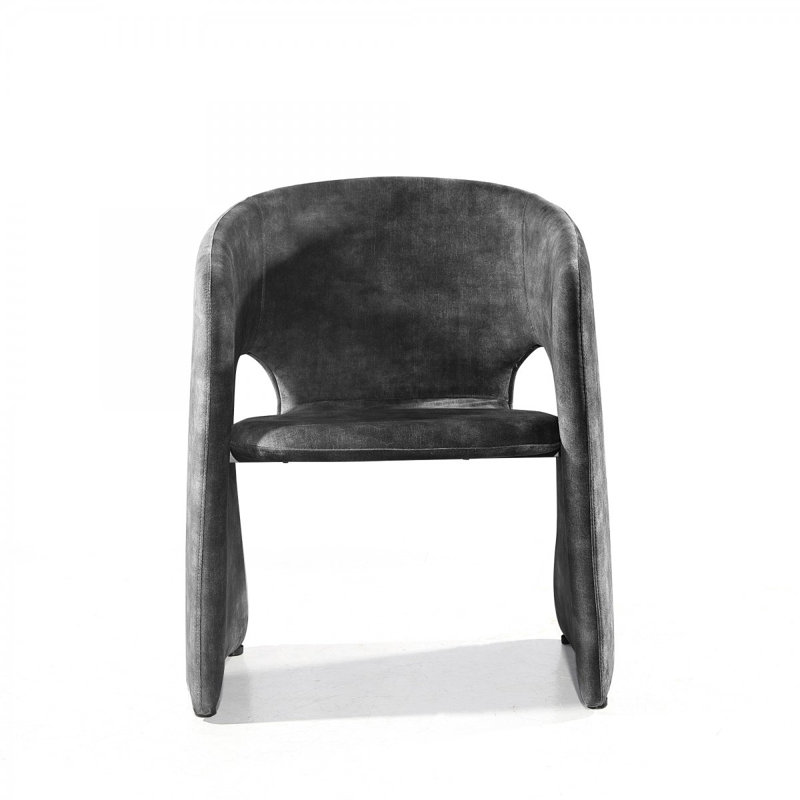 Fauteuil demi-tonneau en velours 24 po, Velours gris foncé