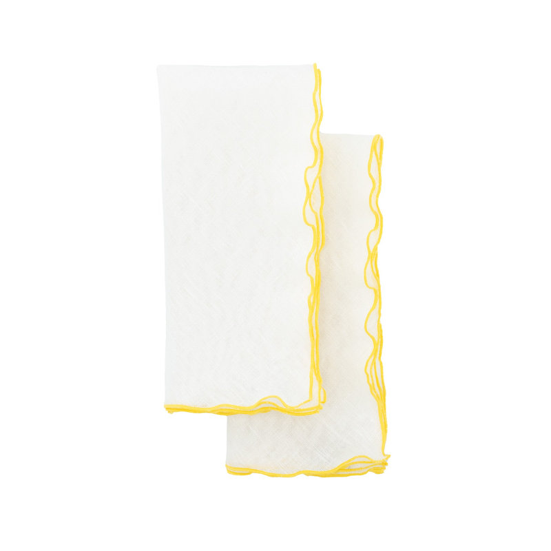 Linen Square Napkin, Off White/Yellow