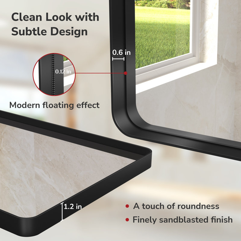 Bathroom Mirror with Tempered Glass and Aluminum Frame, Rectangle, 24" x 32", Matte Black