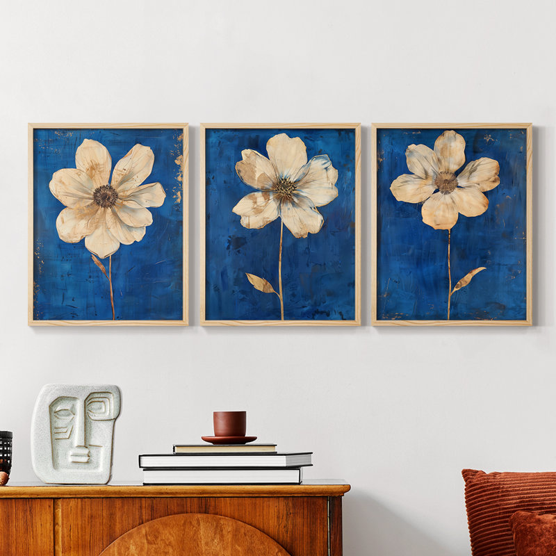Étude florale, série XXVI, ensemble de 3 estampes numériques, prêt à accrocher, H 10 po x l 8 po, Encadré naturel