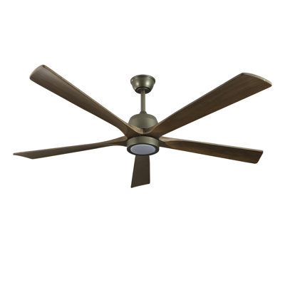 60 Inch Modern Wood Ceiling Fan With Light, Remote Control, And 6-Speed Quiet Reversible DC Motor, Olive Green
