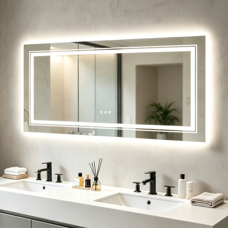 Ashawnti LED Illuminated Bathroom Mirror with Fog-Free Touch Sensor, 70cm H x 140cm W