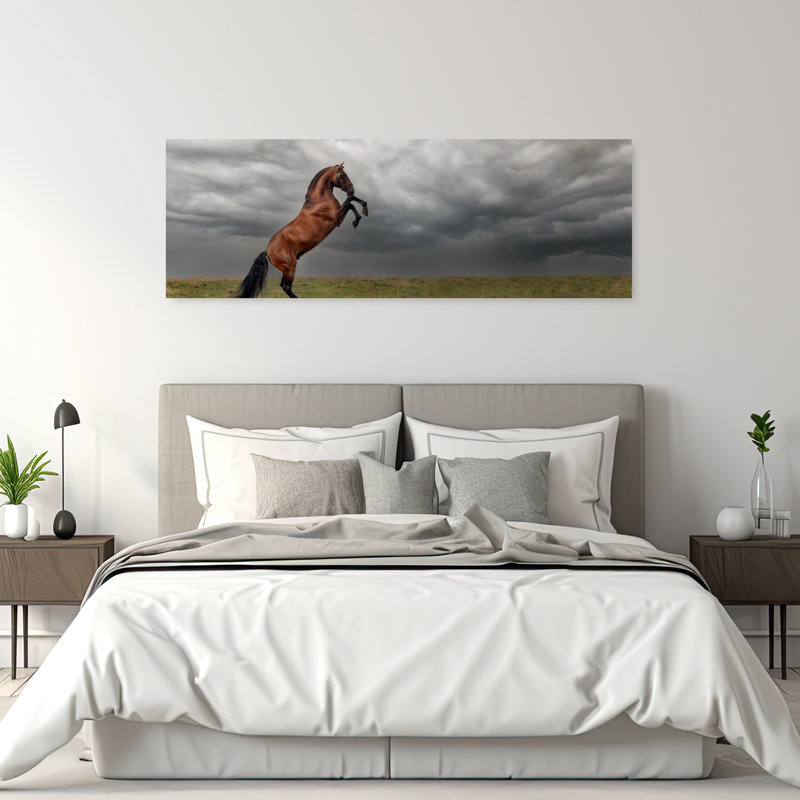 «The King of the Fields», art contemporain abstrait, paysage de cheval, H 20 po x l 60 po