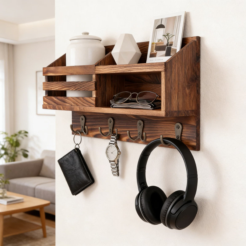 Porte-clés mural et organisateur de courrier avec tablette, décor de maison de campagne pour clés, courrier, laisse pour chien, lunettes de soleil et sacs A4
