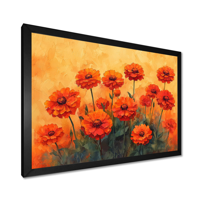 Uttoxeter - Zinnias Canvas Print, Single Picture Framed Print, 30" H x 40" W, Black