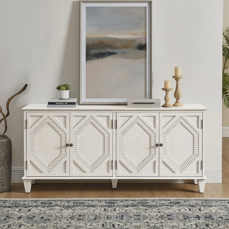 Buffet 65,2 "en bois rétro avec rangement, Blanc antique
