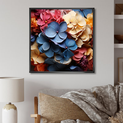Hortensia bleue et orange en fleurs III sur toile