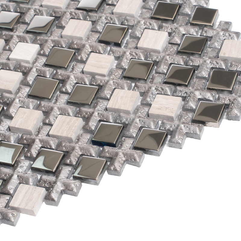 Carreau de mosaïque murale en verre 11 po x 11 po, Argent/Gris