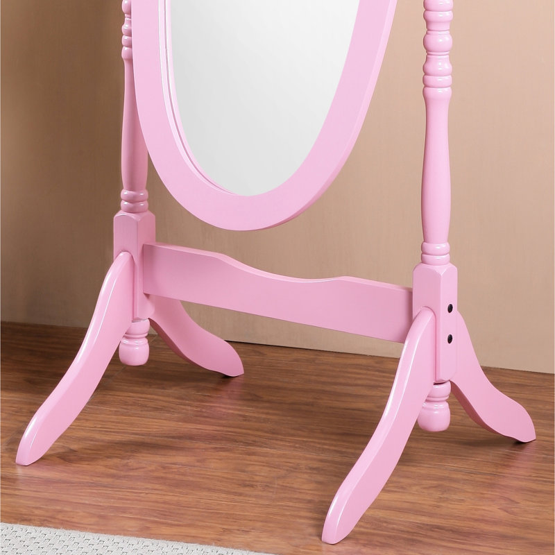 Traditional Pink Mirror With Wood Frame - Complete Body Reflection, Freestanding, Stylish Feet Elongated Oval Glass, Body Stable Freestanding