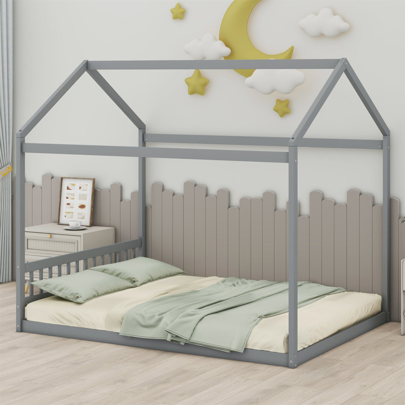 Lit en bois avec tête de lit, Gris, Grand lit