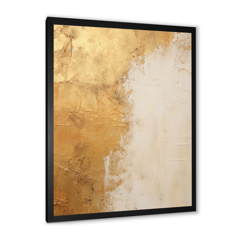 Reproduction d'art sur toile encadrée abstraite or et blanc, Cadre simple noir, H 40 po x l 30 po x P 1,5 po