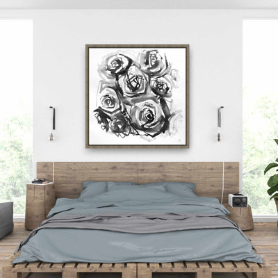 Art abstrait sur toile encadré de roses monochromes - noir et blanc