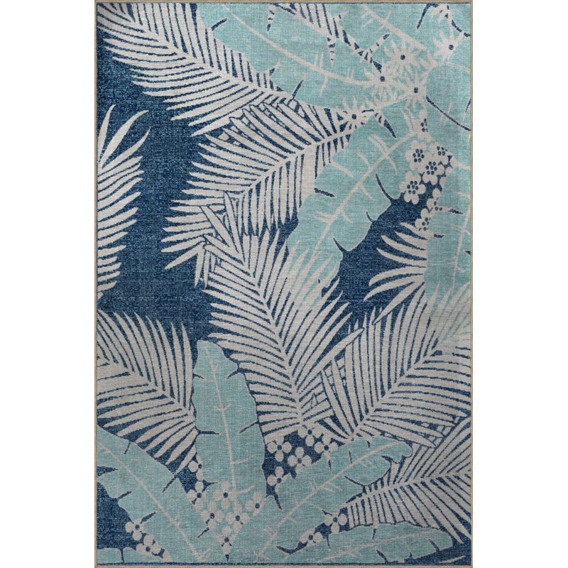 Tapis bleu délavé à motif floral multicolore, Sous-tapis rectangulaire de 3 pi 3 po x 4 pi 11 po