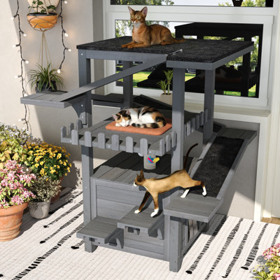 4 Tiers Outdoor Cat Tree Tower with Waterproof Roof